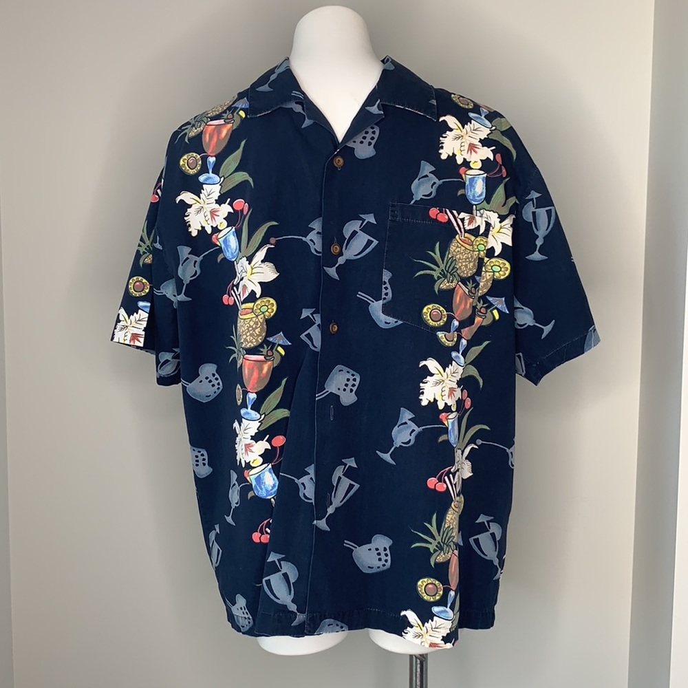 Steve & Barry’s Classic Hawaiian Tropical Print Button up Shirt Size L